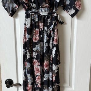 Floral Formal Dress in Black and Pink